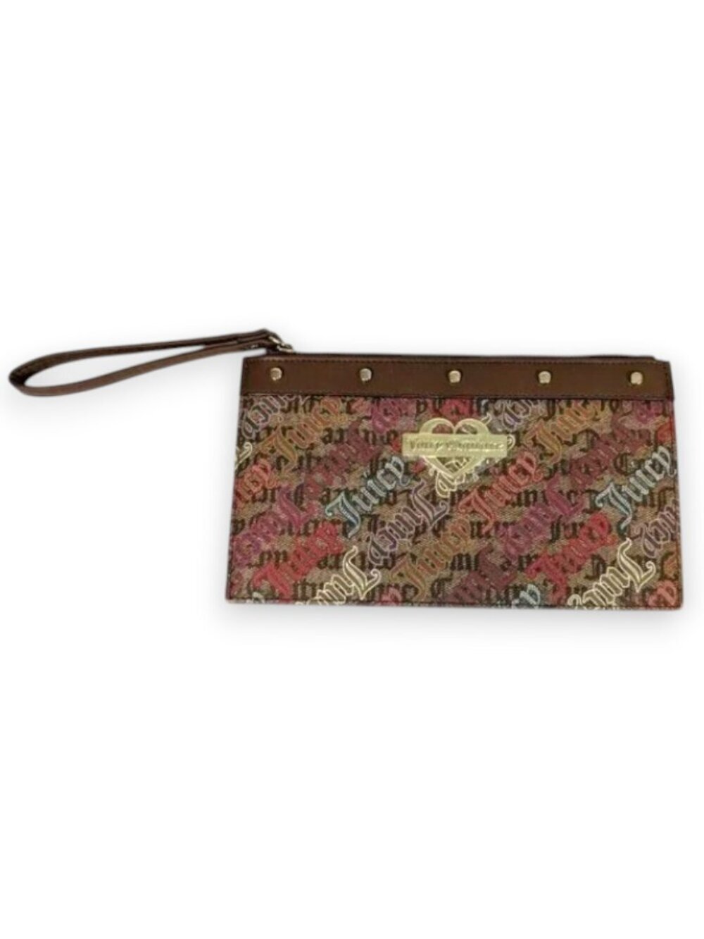 Juicy Couture Glam Chestnut wristlet clutch gold tone studded trim